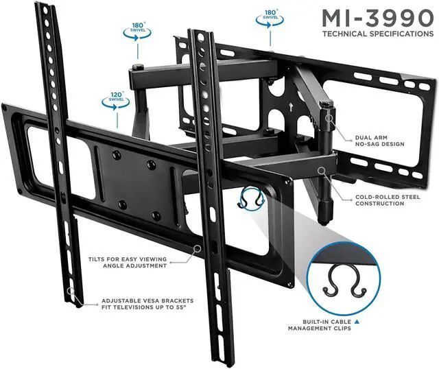 Alt view image 4 of 8 - Mount-It! Full Motion TV Mount | Fits 32"-55" Flat Screen TVs | Dual Arm Bracket