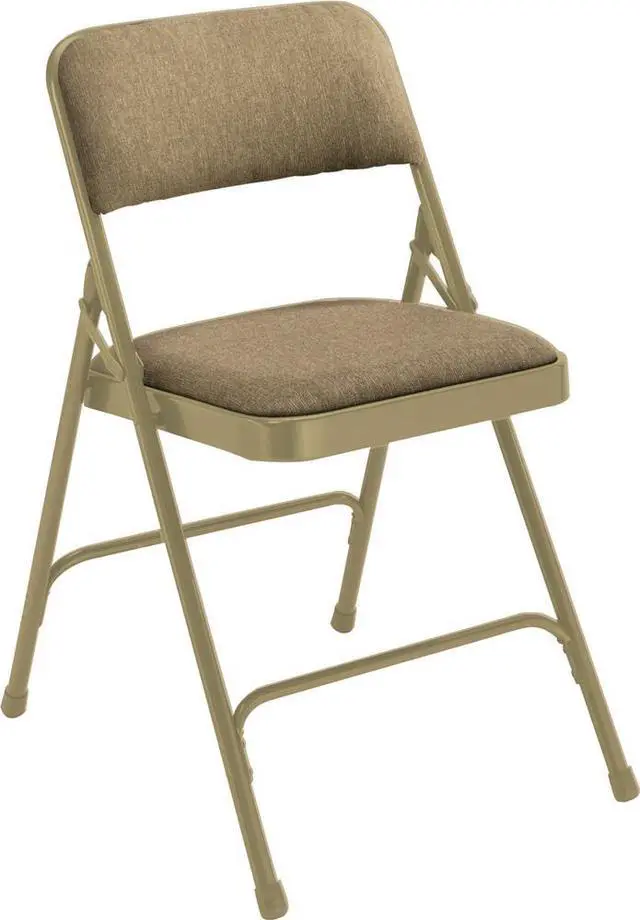 Alt view image 3 of 10 - NPS 2201 Deluxe Fabric Upholstered Dual-Hinge Premium Folding Chair - Supports Up to 500 lb - Cafe Beige - 4/Carton