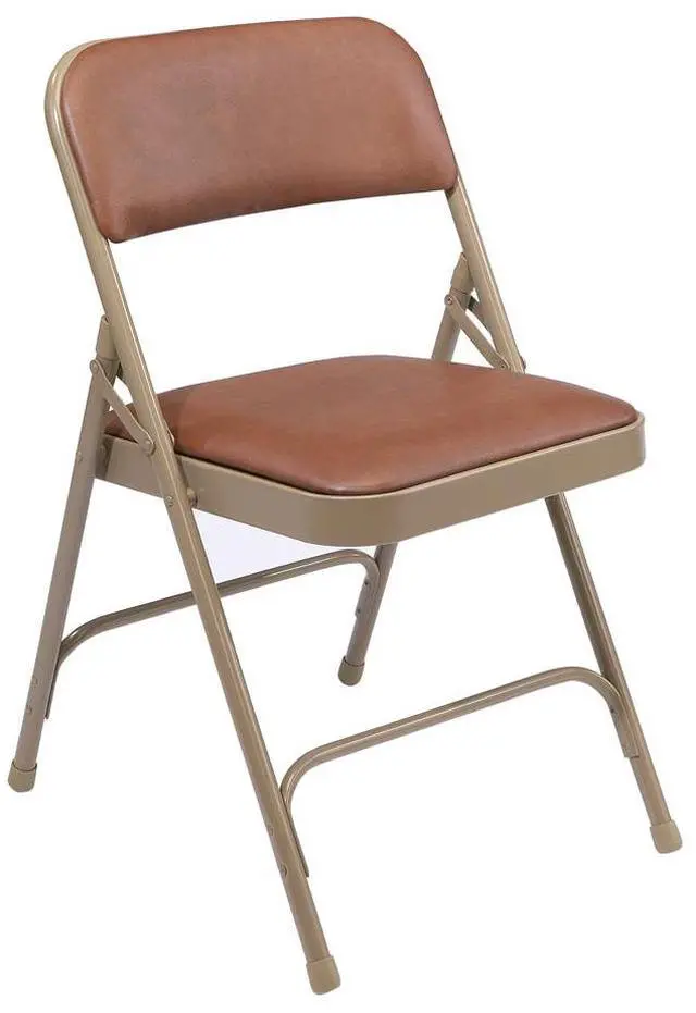 Alt view image 2 of 10 - NPS 1203  Vinyl Dual-Hinge Folding Chair - Supports Up to 500 lb - Honey Brown Seat - Honey Brown Back, Beige Base - 4/Carton