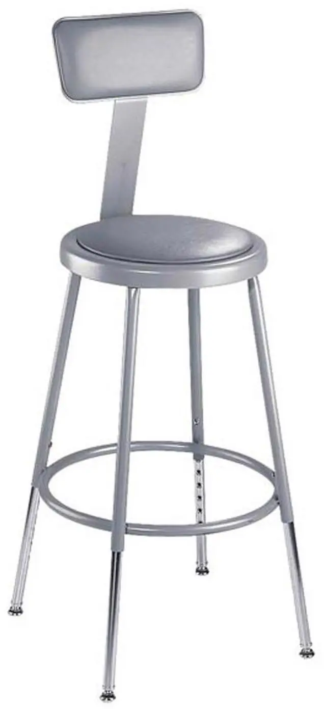 Alt view image 2 of 8 - NPS 6424HB 6400 Series Height Adjustable Heavy Duty Padded Stool with Backrest - Supports Up to 300 lb - 25" to 33" Seat Height - Gray