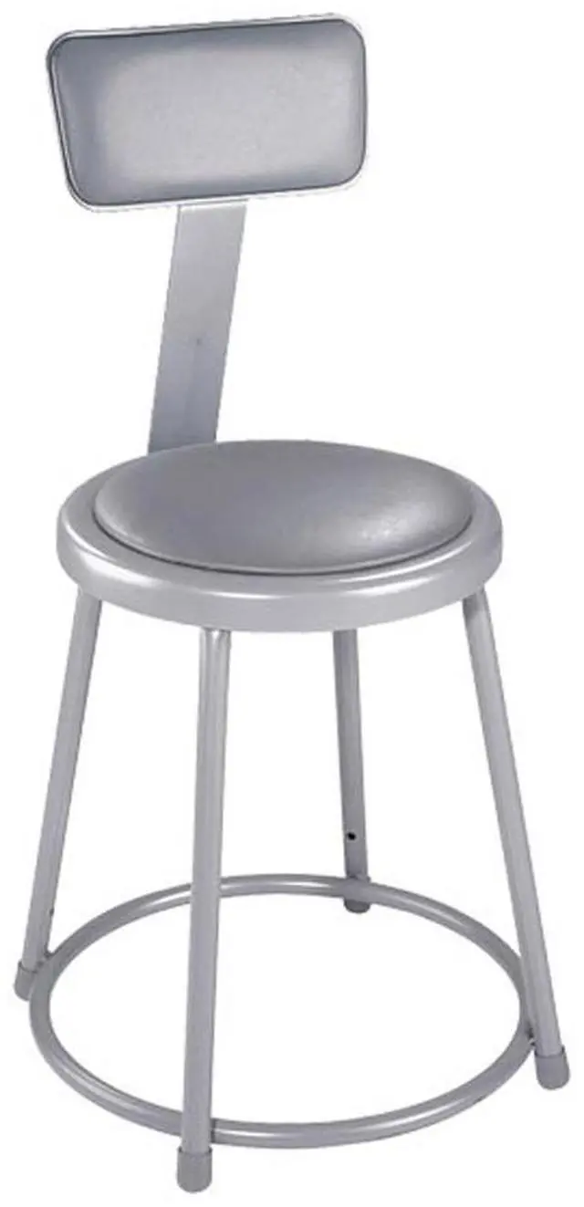 Alt view image 3 of 6 - NPS 6418B 6400 Series Heavy Duty Vinyl Padded Stool with Backrest-  Supports 300 lb - 18" Seat Height - Gray Seat, Gray Back, Gray Base