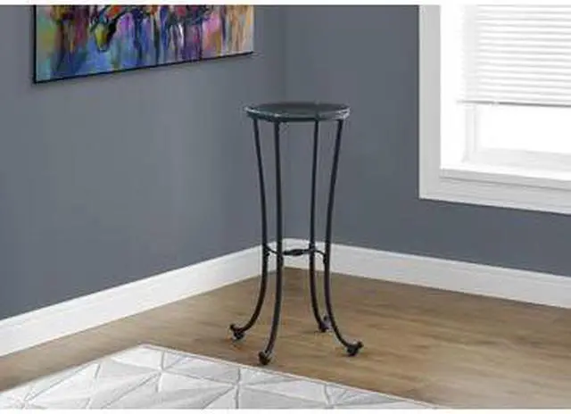 Main image of Monarch Specialties Accent Table Hammered Black Metal With Tempered Glass 3332