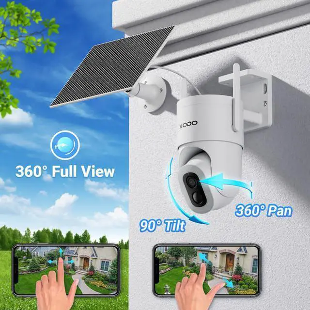 Alt view image 5 of 7 - XODO E15 Solar Outdoor Wireless Security Camera for Home Security, 2K 3MP Floodlight Pan-Tilt 360° View Cam with Color Night Vision, 2-Way Audio, Motion Detection, Siren, App Remote  Cloud/SD