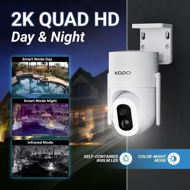 Alt view image 2 of 7 - XODO E15 Solar Outdoor Wireless Security Camera for Home Security, 2K 3MP Floodlight Pan-Tilt 360° View Cam with Color Night Vision, 2-Way Audio, Motion Detection, Siren, App Remote  Cloud/SD