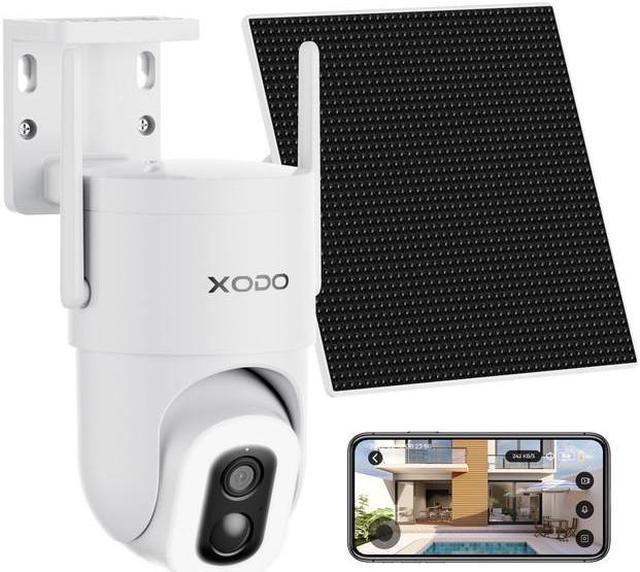 XODO E15 Solar Outdoor Wireless Security Camera for Home Security, 2K 3MP  Floodlight Pan-Tilt 360° View Cam with Color Night Vision, 2-Way Audio,
