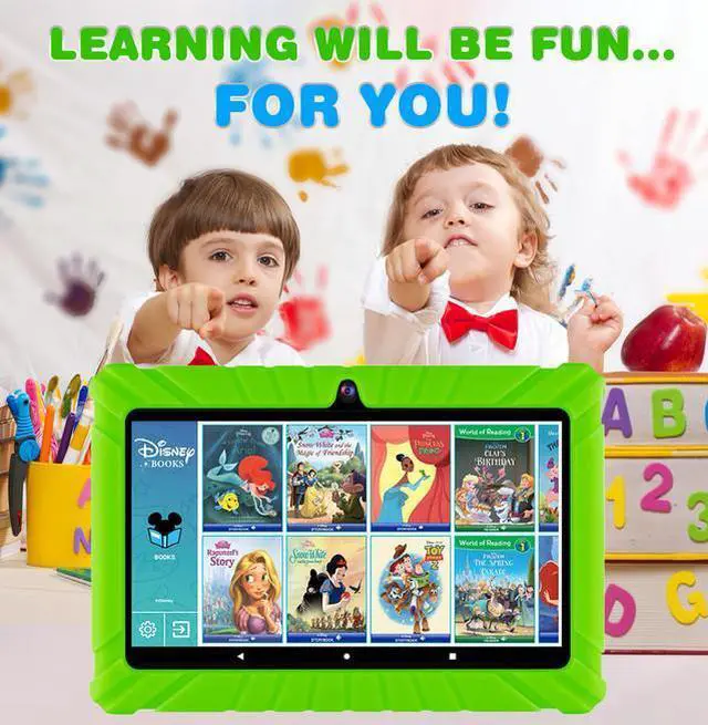 Alt view image 4 of 7 - Contixo V8-2 7 inch Kids Tablets Android 11, 32 GB HD Display Dual Cameras Wi-Fi, w/ 50 Disney eBooks, Case & Screen Protector Learning Toys for 2 -10 Years Old (2023 Sep Release, Green)
