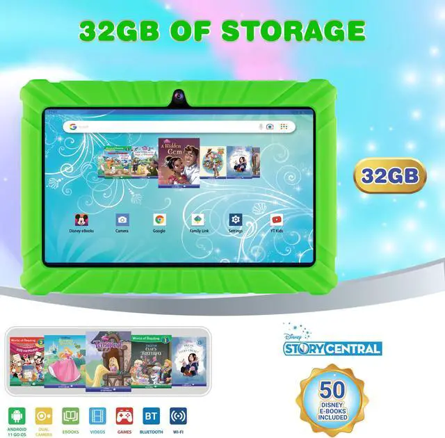 Alt view image 2 of 7 - Contixo V8-2 7 inch Kids Tablets Android 11, 32 GB HD Display Dual Cameras Wi-Fi, w/ 50 Disney eBooks, Case & Screen Protector Learning Toys for 2 -10 Years Old (2023 Sep Release, Green)