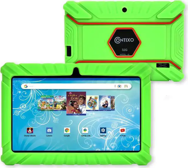 Main image of Contixo V8-2 7 inch Kids Tablets Android 11, 32 GB HD Display Dual Cameras Wi-Fi, w/ 50 Disney eBooks, Case & Screen Protector Learning Toys for 2 -10 Years Old (2023 Sep Release, Green)