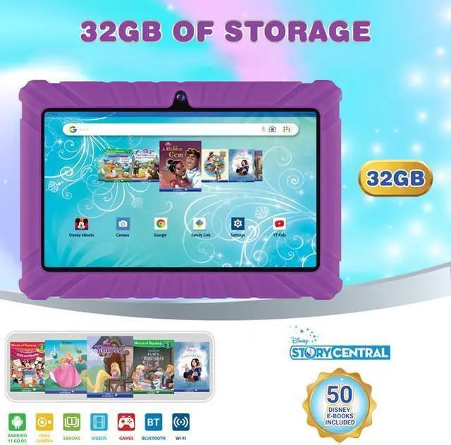 Alt view image 2 of 7 - Contixo V8-2 7 inch Kids Tablets Android 11, 32 GB HD Display Dual Cameras Wi-Fi, w/ 50 Disney eBooks, Case & Screen Protector Learning Toys for 2 -10 Years Old (2023 Sep Release, Purple)