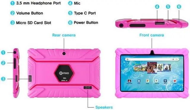 Alt view image 6 of 7 - Contixo V8-2 7 inch Kids Tablets Android 11, 32 GB HD Display Dual Cameras Wi-Fi, w/ 50 Disney eBooks, Case & Screen Protector Learning Toys for 2 -10 Years Old (2023 Sep Release, Pink)