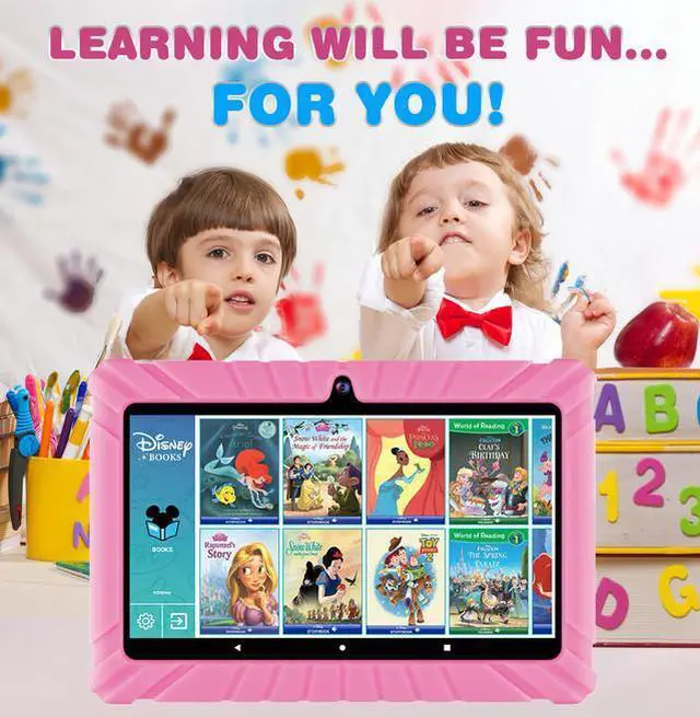 Alt view image 7 of 7 - Contixo V8-2 7 inch Kids Tablets Android 11, 32 GB HD Display Dual Cameras Wi-Fi, w/ 50 Disney eBooks, Case & Screen Protector Learning Toys for 2 -10 Years Old (2023 Sep Release, Pink)