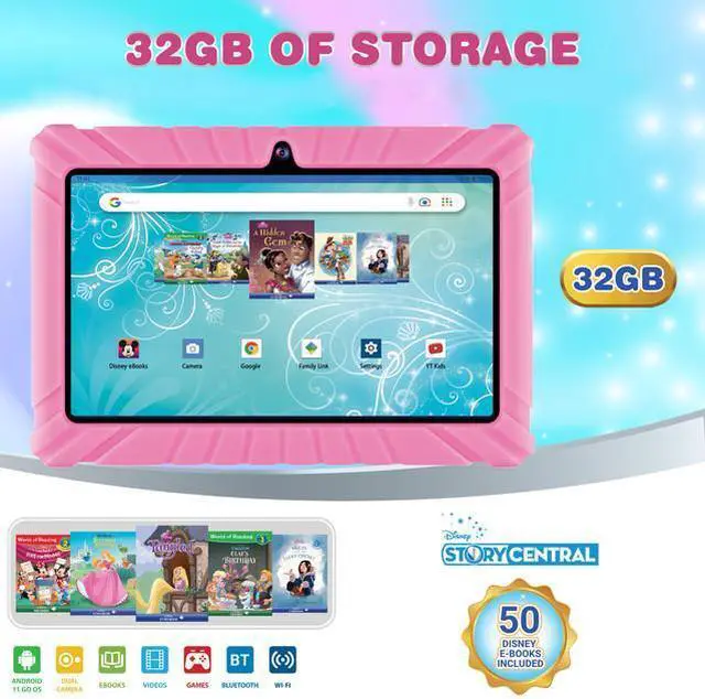 Alt view image 2 of 7 - Contixo V8-2 7 inch Kids Tablets Android 11, 32 GB HD Display Dual Cameras Wi-Fi, w/ 50 Disney eBooks, Case & Screen Protector Learning Toys for 2 -10 Years Old (2023 Sep Release, Pink)