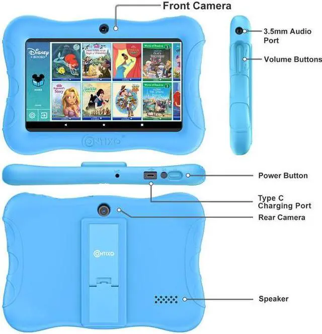Alt view image 7 of 7 - Contixo V9 Kids Tablet 7 Inch HD Display, 32GB Storage, Bluetooth, Wi-Fi, Dual Cameras, Parental Control, Silicone Protective Case and 50 Disney eBooks Included (2023 Sep New Version, Blue)