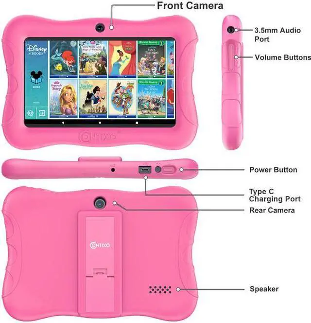 Alt view image 7 of 7 - Contixo V9 Kids Tablet 7 Inch HD Display, 32GB Storage, Bluetooth, Wi-Fi, Dual Cameras, Parental Control, Silicone Protective Case and 50 Disney eBooks Included (2023 Sep New Version, Pink)