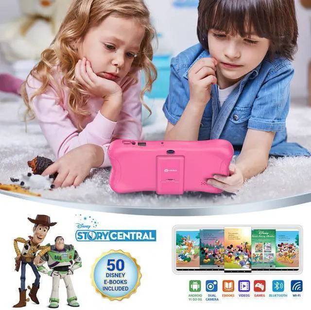 Alt view image 2 of 7 - Contixo V9 Kids Tablet 7 Inch HD Display, 32GB Storage, Bluetooth, Wi-Fi, Dual Cameras, Parental Control, Silicone Protective Case and 50 Disney eBooks Included (2023 Sep New Version, Pink)