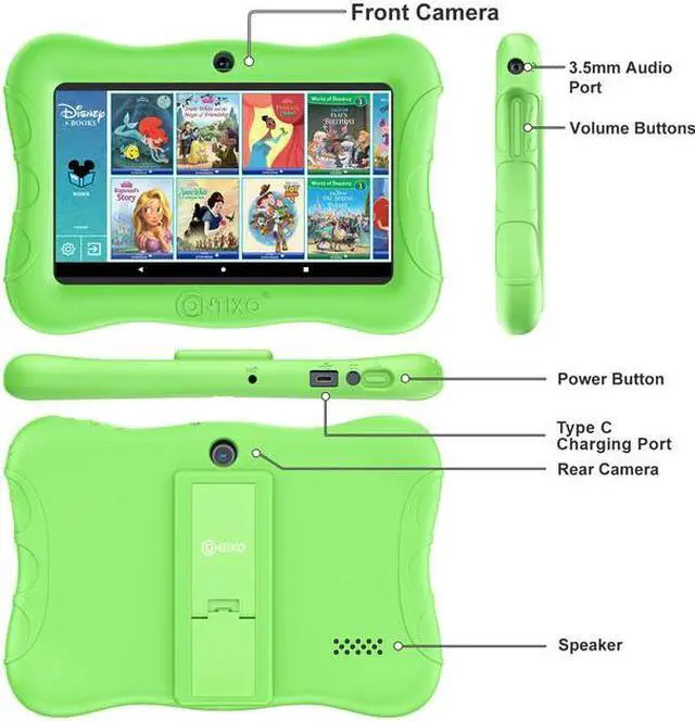 Alt view image 7 of 7 - Contixo V9 Kids Tablet 7 Inch HD Display, 32GB Storage, Bluetooth, Wi-Fi, Dual Cameras, Parental Control, Silicone Protective Case and 50 Disney eBooks Included (2023 Sep New Version, Green)