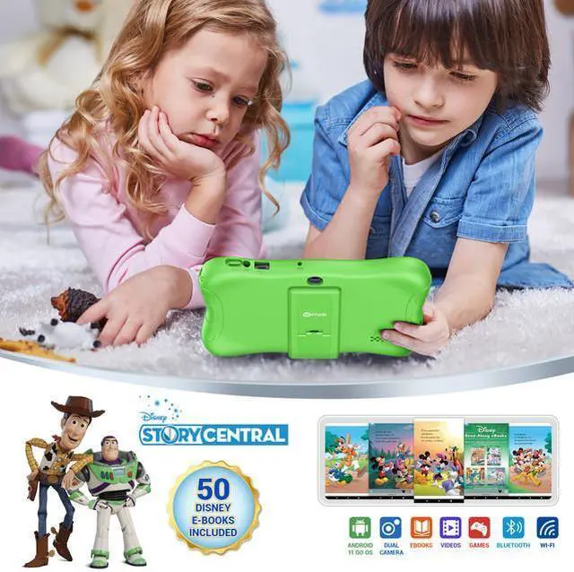Alt view image 2 of 7 - Contixo V9 Kids Tablet 7 Inch HD Display, 32GB Storage, Bluetooth, Wi-Fi, Dual Cameras, Parental Control, Silicone Protective Case and 50 Disney eBooks Included (2023 Sep New Version, Green)