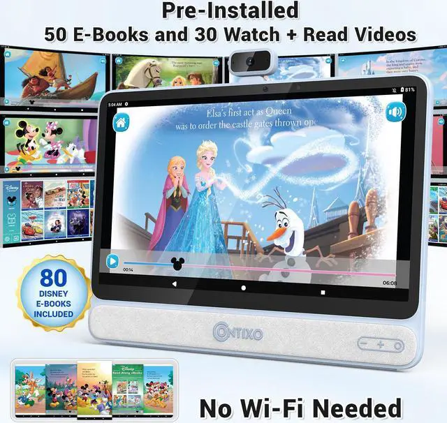 Alt view image 4 of 7 - Contixo A3 15.6" IPS HD Educational Tablet Touch Screen Android 8GB 128GB 5G Wi-Fi Kids Tablet  w/ 80 Disney eBooks, 13MP Camera & Built-in 10W Speaker (2023 Sep New Release)