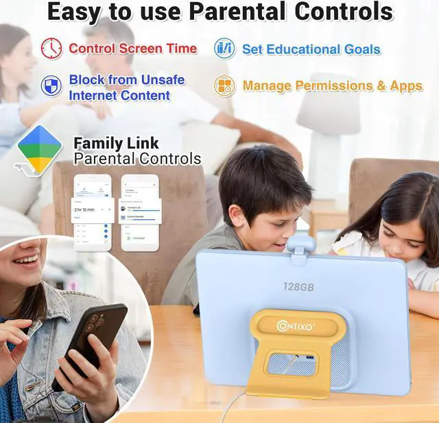 Alt view image 6 of 7 - Contixo A3 15.6" IPS HD Educational Tablet Touch Screen Android 8GB 128GB 5G Wi-Fi Kids Tablet  w/ 80 Disney eBooks, 13MP Camera & Built-in 10W Speaker (2023 Sep New Release)