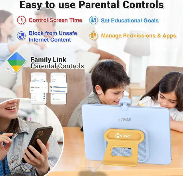 Alt view image 4 of 7 - Contixo A3 15.6" IPS HD Educational Tablet Touch Screen Android 8GB 256GB Octa-Core, 2.4G & 5G Wi-Fi Kids Tablet  w/ 80 Disney eBooks, 13MP Camera & Built-in 10W Speaker (2023 Sep New Release)