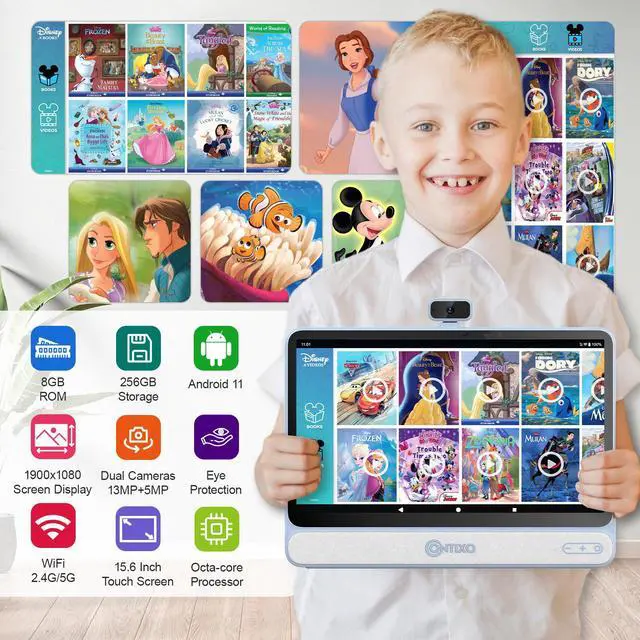 Alt view image 2 of 7 - Contixo A3 15.6" IPS HD Educational Tablet Touch Screen Android 8GB 256GB Octa-Core, 2.4G & 5G Wi-Fi Kids Tablet  w/ 80 Disney eBooks, 13MP Camera & Built-in 10W Speaker (2023 Sep New Release)