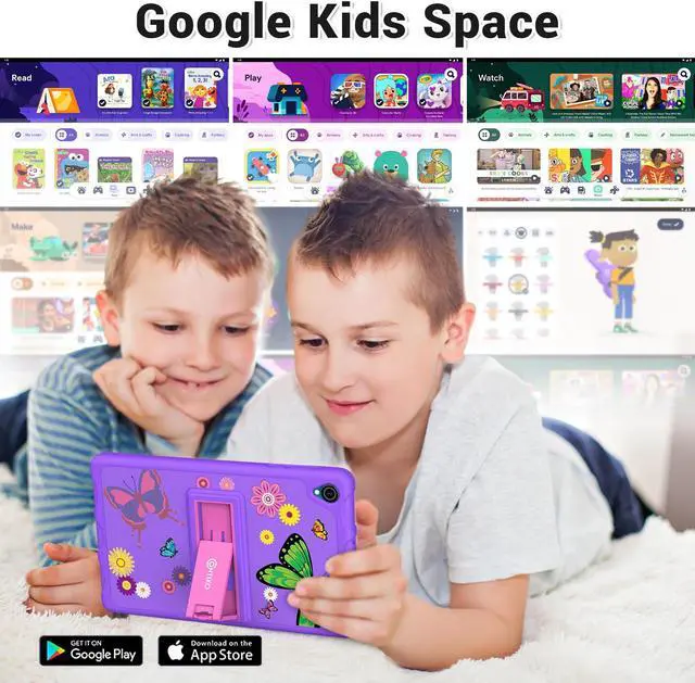 Alt view image 2 of 7 - Contixo K80 8" HD Pro Kids Tablet 64GB Dual Cameras Bluetooth Wi-Fi Shockproof Case w/ 80 Disney eBooks, for Children Toddlers Ages 3-10 Purple