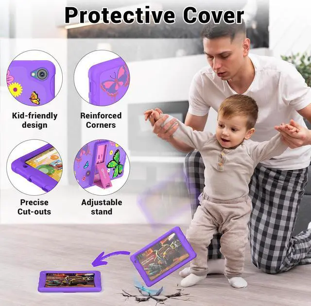 Alt view image 5 of 7 - Contixo K80 8" HD Pro Kids Tablet 64GB Dual Cameras Bluetooth Wi-Fi Shockproof Case w/ 80 Disney eBooks, for Children Toddlers Ages 3-10 Purple