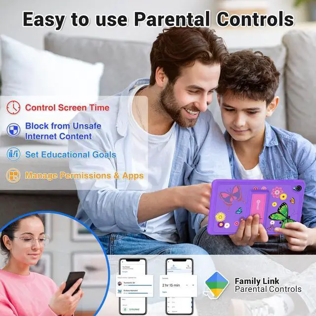 Alt view image 7 of 7 - Contixo K80 8" HD Pro Kids Tablet 64GB Dual Cameras Bluetooth Wi-Fi Shockproof Case w/ 80 Disney eBooks, for Children Toddlers Ages 3-10 Purple