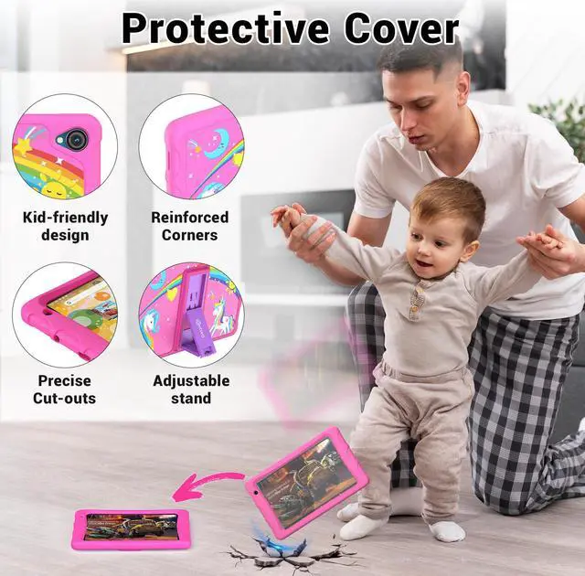 Alt view image 5 of 7 - Contixo K80 8" HD Pro Kids Tablet 64GB Dual Cameras Bluetooth Wi-Fi Shockproof Case w/ 80 Disney eBooks, for Children Toddlers Ages 3-10 Pink