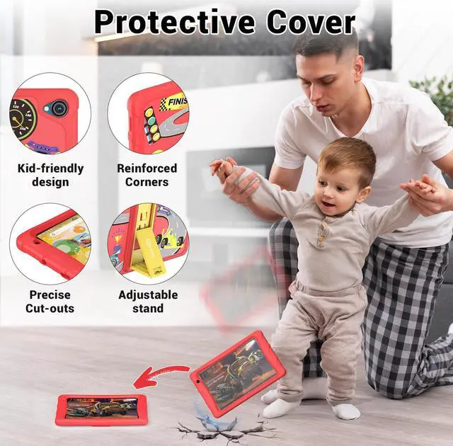 Alt view image 5 of 7 - Contixo K81 8" IPS Kids Tablet Android 13 4GB 64GB Octa Core Dual Cameras w/ 80 Disney eBooks Red