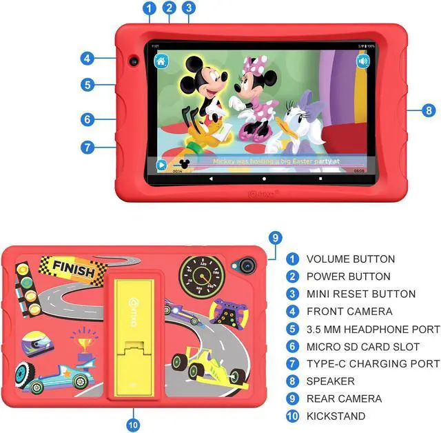 Alt view image 6 of 7 - Contixo K81 8" IPS Kids Tablet Android 13 4GB 64GB Octa Core Dual Cameras w/ 80 Disney eBooks Red