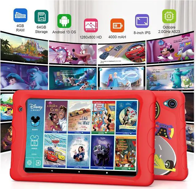 Alt view image 7 of 7 - Contixo K81 8" IPS Kids Tablet Android 13 4GB 64GB Octa Core Dual Cameras w/ 80 Disney eBooks Red