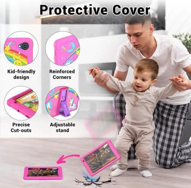 Alt view image 6 of 7 - Contixo K81 8" IPS Kids Tablet Android 13 4GB 64GB Octa Core Dual Cameras w/ 80 Disney eBooks Pink