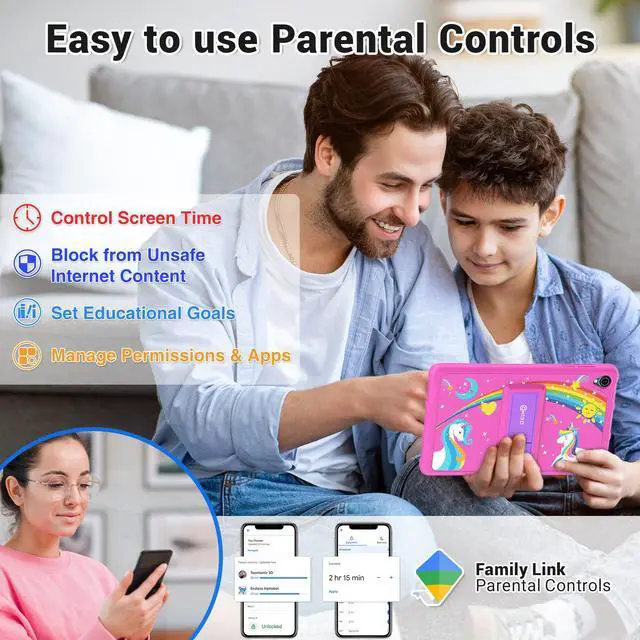 Alt view image 4 of 7 - Contixo K81 8" IPS Kids Tablet Android 13 4GB 64GB Octa Core Dual Cameras w/ 80 Disney eBooks Pink