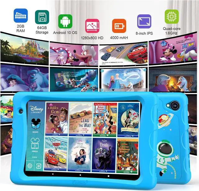 Alt view image 2 of 7 - Contixo K80 8" HD Pro Kids Tablet 64GB Dual Cameras Bluetooth Wi-Fi Shockproof Case w/ 80 Disney eBooks, for Children Toddlers Ages 3-10