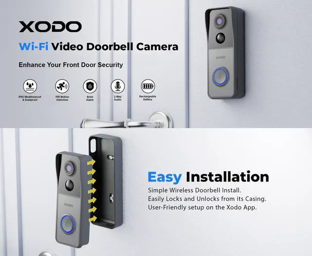 Alt view image 2 of 7 - XODO Doorbell Camera Wireless - VD2 Video Doorbell with Chime, 3MP 2K FHD WiFi Door Camera Wireless, PIR Motion Detection, Night Vision, 2-Way Audio, IP65 Waterproof,