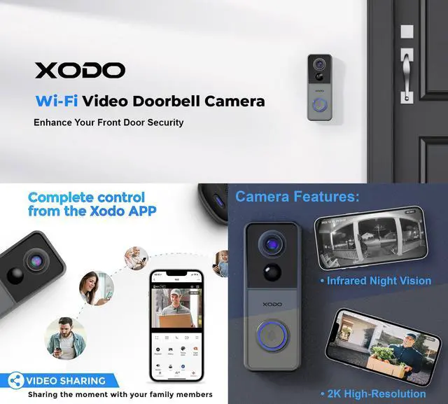 Alt view image 4 of 7 - XODO Doorbell Camera Wireless - VD2 Video Doorbell with Chime, 3MP 2K FHD WiFi Door Camera Wireless, PIR Motion Detection, Night Vision, 2-Way Audio, IP65 Waterproof,