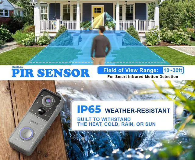 Alt view image 6 of 7 - XODO Doorbell Camera Wireless - VD2 Video Doorbell with Chime, 3MP 2K FHD WiFi Door Camera Wireless, PIR Motion Detection, Night Vision, 2-Way Audio, IP65 Waterproof,