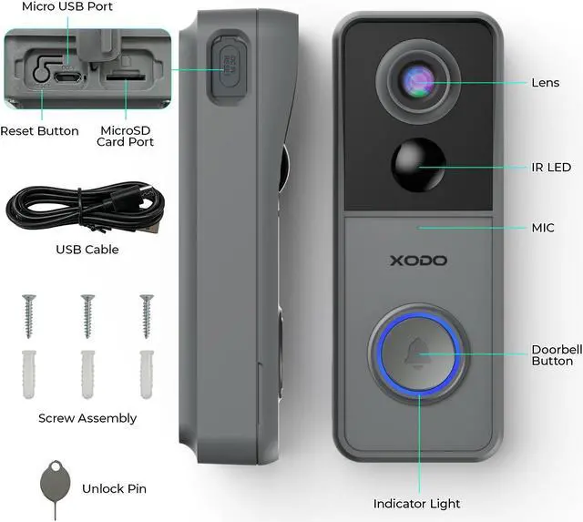 Alt view image 7 of 7 - XODO Doorbell Camera Wireless - VD2 Video Doorbell with Chime, 3MP 2K FHD WiFi Door Camera Wireless, PIR Motion Detection, Night Vision, 2-Way Audio, IP65 Waterproof,