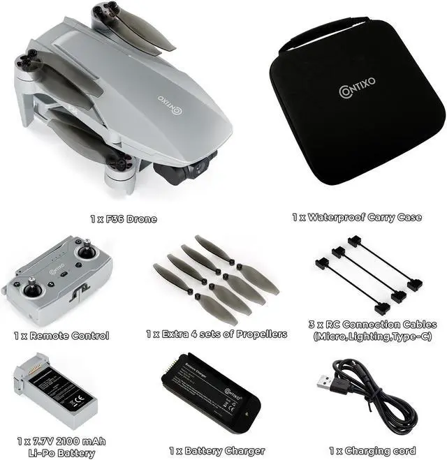 Alt view image 7 of 7 - Contixo F36 GPS Drone with 4K Camera, 3 Axis Gimbal, FPV Video Mini Drone, 2 Miles Long Range Transmission, Follow Me, Brushless Motors, Optical Localization, One Key Return with 64GB Card for adults