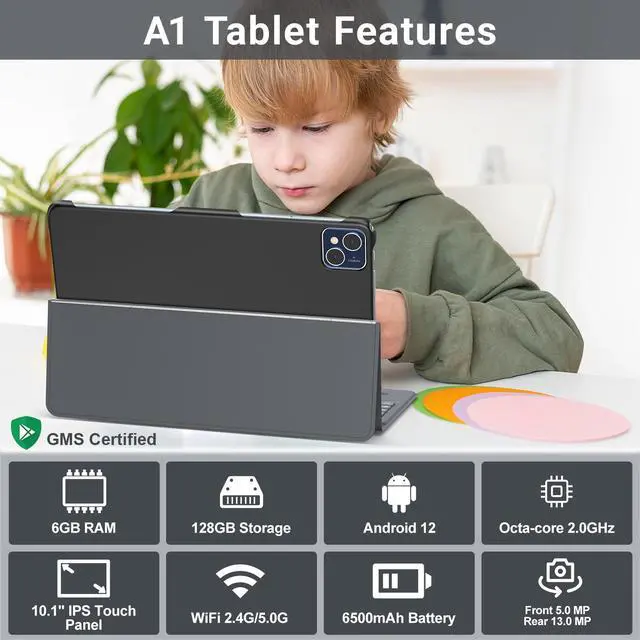 Alt view image 3 of 7 - Contixo A1 10.1 Inch IPS HD Touch Screen Educational Android Tablet 128GB Octa-Core with Docking Keyboard Black