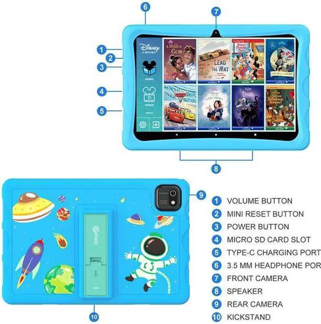 Alt view image 5 of 7 - Contixo K103B Kids Tablet IPS HD 10.1  64GB, 2GB RAM, Quad-Core 1.6GHz CPU Android Tablets, Dual Cameras 0.3 MP and 2 MP, Bluetooth, Wi-Fi Child Proof Case & Screen Protectors, 80 Disney E-Books