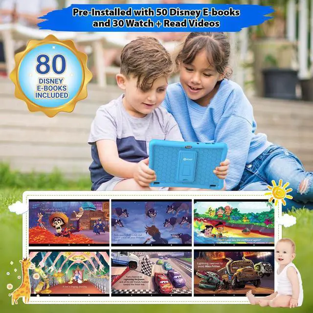 Alt view image 2 of 7 - Contixo 10" Kids Tablet w/ 80 Disney eBooks, Protective Case w/ Kickstand & Stylus, 64GB Storage, Camera, 1280x800 HD IPS Touch Screen LCD Display K102 Blue