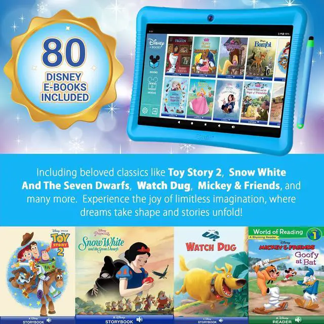 Alt view image 4 of 7 - Contixo 10" Kids Tablet w/ 80 Disney eBooks, Protective Case w/ Kickstand & Stylus, 64GB Storage, Camera, 1280x800 HD IPS Touch Screen LCD Display K102 Blue