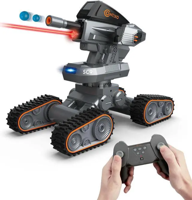 Main image of Contixo Remote Control Car - RC Tank with Gel Blaster, 4WD Remote Control Tank, LED, Rechargeable Battery, 360° Rotating RC Stunt Car, Battle Tank Toy