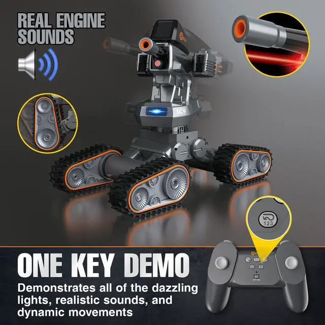 Alt view image 3 of 4 - Contixo Remote Control Car - RC Tank with Gel Blaster, 4WD Remote Control Tank, LED, Rechargeable Battery, 360° Rotating RC Stunt Car, Battle Tank Toy