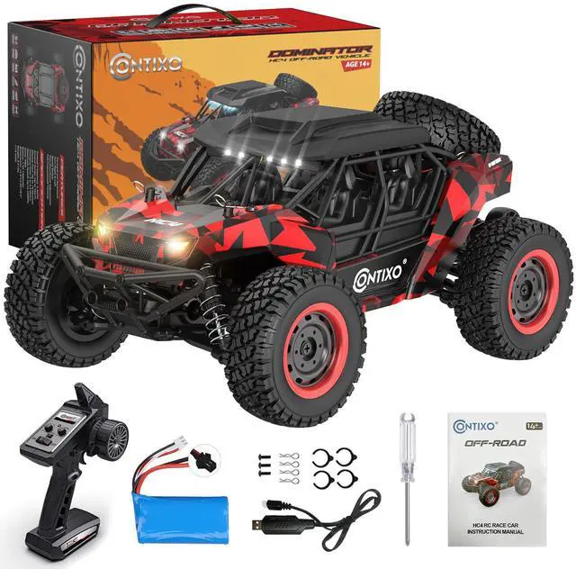 Alt view image 2 of 7 - Contixo 1:16 All Terrain RC Cars, 25 MPH High Speed Remote Control Car with 2.4 GHz Remote Control, 4WD Electric Vehicle Off-Road Truck, 4X4 Waterproof RC Trucks Toys for Ages 8-13+ Red