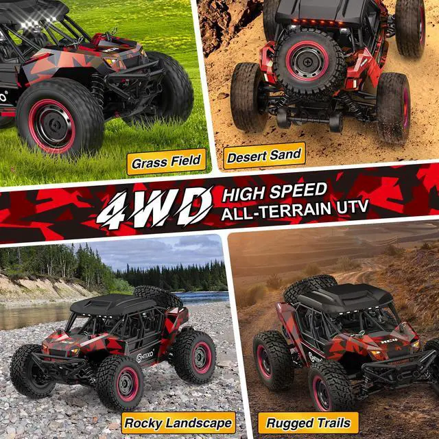 Alt view image 3 of 7 - Contixo 1:16 All Terrain RC Cars, 25 MPH High Speed Remote Control Car with 2.4 GHz Remote Control, 4WD Electric Vehicle Off-Road Truck, 4X4 Waterproof RC Trucks Toys for Ages 8-13+ Red