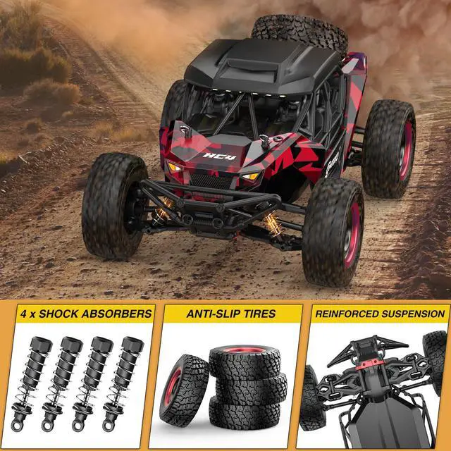 Alt view image 4 of 7 - Contixo 1:16 All Terrain RC Cars, 25 MPH High Speed Remote Control Car with 2.4 GHz Remote Control, 4WD Electric Vehicle Off-Road Truck, 4X4 Waterproof RC Trucks Toys for Ages 8-13+ Red