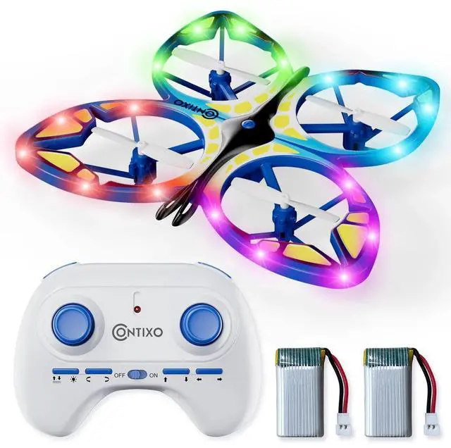 Main image of Contixo TD2 Butterfly RC Drone Quadcopter with Remote Control and LED Lights features 3D Flip, 3 Speed Modes Drone, Headless Mode, Safe Toys Propeller Protection for Kids
